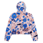 Women’s cropped windbreaker Pretty Azure Blue Blush Pink Floral Summer Rose Women's Cropped Windbreaker Jacket