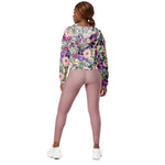 Women’s cropped windbreaker Purple Blush Pink Floral Green Watercolor Summer Rose Women's Cropped Windbreaker Jacket