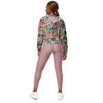 Women’s cropped windbreaker Red pink orange and violet vintage flowers with leaves Summer Rose Women's Cropped Windbreaker Jacket