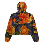 Women’s cropped windbreaker Romantic Dark Vintage Rose Flower Pattern Summer Rose Women's Cropped Windbreaker Jacket