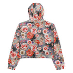 Women’s cropped windbreaker Rose Orange Flower Pattern Summer Rose Women's Cropped Windbreaker Jacket