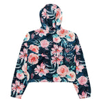 Women’s cropped windbreaker Rose seamless pattern with watercolor on blue Summer Rose Women's Cropped Windbreaker Jacket
