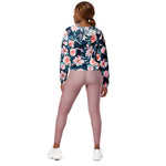 Women’s cropped windbreaker Rose seamless pattern with watercolor on blue Summer Rose Women's Cropped Windbreaker Jacket