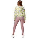 Women’s cropped windbreaker Rose Yellow and Blue Watercolor Pattern Flower Summer Rose Women's Cropped Windbreaker Jacket