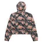 Women’s cropped windbreaker Roses Vintage Flower pattern on navy Summer Rose Women's Cropped Windbreaker Jacket