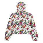 Women’s cropped windbreaker Roses, peony with leaves and chamomile with cornflowers Summer Rose Women's Cropped Windbreaker Jacket