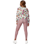 Women’s cropped windbreaker Roses, peony with leaves and chamomile with cornflowers Summer Rose Women's Cropped Windbreaker Jacket
