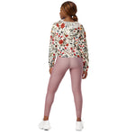 Women’s cropped windbreaker Seamless floral pattern with birds Summer Rose Women's Cropped Windbreaker Jacket