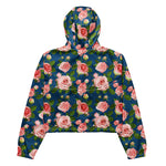 Women’s cropped windbreaker Seamless Pattern Blue with Roses Pink Flowers Summer Rose Women's Cropped Windbreaker Jacket