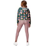 Women’s cropped windbreaker Seamless Pattern Blue with Roses Pink Flowers Summer Rose Women's Cropped Windbreaker Jacket
