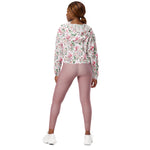 Women’s cropped windbreaker Seamless pattern with pink flowers and leaves Summer Rose Women's Cropped Windbreaker Jacket