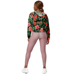 Women’s cropped windbreaker Seamless pattern with Red Roses Flowers Summer Rose Women's Cropped Windbreaker Jacket