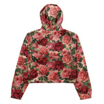 Women’s cropped windbreaker Vintage Elegant Pink Red Floral on Pink Rose Gold Summer Rose Women's Cropped Windbreaker Jacket