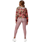 Women’s cropped windbreaker Vintage Elegant Pink Red Floral on Pink Rose Gold Summer Rose Women's Cropped Windbreaker Jacket
