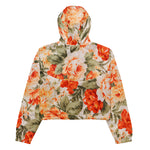 Women’s cropped windbreaker Vintage Floral Fabric Orange Rose Garden Summer Rose Women's Cropped Windbreaker Jacket