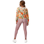 Women’s cropped windbreaker Vintage Floral Fabric Orange Rose Garden Summer Rose Women's Cropped Windbreaker Jacket