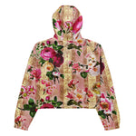 Women’s cropped windbreaker Vintage Gold Floral Pink Roses Damask Garden Summer Rose Women's Cropped Windbreaker Jacket