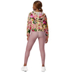Women’s cropped windbreaker Vintage Gold Floral Pink Roses Damask Garden Summer Rose Women's Cropped Windbreaker Jacket