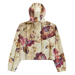 Women’s cropped windbreaker Vintage Pink Roses on Wood Summer Rose Women's Cropped Windbreaker Jacket