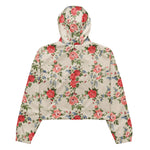 Women’s cropped windbreaker Vintage Red Rose Blue Bells Summer Rose Women's Cropped Windbreaker Jacket