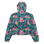 Women’s cropped windbreaker Vintage Rose pattern on Blue Summer Rose Women's Cropped Windbreaker Jacket