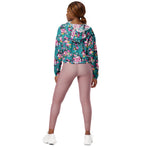 Women’s cropped windbreaker Vintage Rose pattern on Blue Summer Rose Women's Cropped Windbreaker Jacket