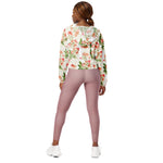 Women’s cropped windbreaker Vintage Victorian Pink Floral Summer Rose Women's Cropped Windbreaker Jacket