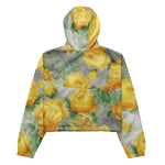 Women’s cropped windbreaker Vintage Yellow Rose and Grey Watercolor Floral Summer Rose Women's Cropped Windbreaker Jacket
