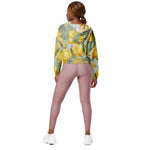 Women’s cropped windbreaker Vintage Yellow Rose and Grey Watercolor Floral Summer Rose Women's Cropped Windbreaker Jacket