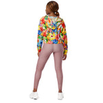 Women’s cropped windbreaker watercolor hand painted background with magnolia, lily, orchid flowers and tropical leaves Summer Rose Women's Cropped Windbreaker Jacket