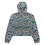 Women’s cropped windbreaker White Rose Flowers and Goldfinch Birds Summer Rose Women's Cropped Windbreaker Jacket