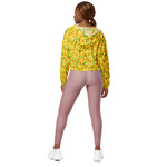 Women’s cropped windbreaker Yellow watercolor Roses pattern Summer Rose Women's Cropped Windbreaker Jacket