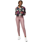 Women’s cropped windbreaker Floral Pattern Garden Flower Summer Rose Women's Cropped Windbreaker
