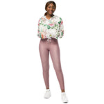 Women’s cropped windbreaker Floral Pattern Pink Rose Summer Rose Women's Cropped Windbreaker