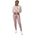 Women’s cropped windbreaker Floral Pattern Red Summer Rose Women's Cropped Windbreaker