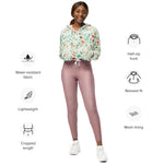 Women’s cropped windbreaker Floral Pattern Rose Pink Garden Summer Rose Women's Cropped Windbreaker