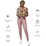 Women’s cropped windbreaker Floral pattern with red and orange Roses Flower Summer Rose Women's Cropped Windbreaker