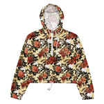 Women’s cropped windbreaker Floral pattern with red and orange Roses Flower Summer Rose Women's Cropped Windbreaker