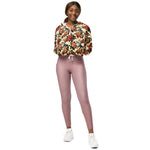 Women’s cropped windbreaker Floral pattern with red and orange Roses Flower Summer Rose Women's Cropped Windbreaker