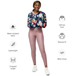 Women’s cropped windbreaker Floral Pattern with Roses and Small Flowers Summer Rose Women's Cropped Windbreaker