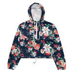 Women’s cropped windbreaker Floral Pattern with Roses and Small Flowers Summer Rose Women's Cropped Windbreaker