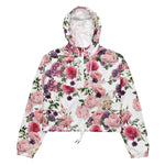 Women’s cropped windbreaker Floral pattern with Roses Garden Watercolor Summer Rose Women's Cropped Windbreaker