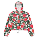 Women’s cropped windbreaker Floral Red Camellia Flowers Summer Rose Women's Cropped Windbreaker