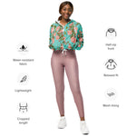 Women’s cropped windbreaker Floral Rose Garden Pattern Blue Summer Rose Women's Cropped Windbreaker Jacket