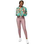 Women’s cropped windbreaker Floral Rose Garden Pattern Blue Summer Rose Women's Cropped Windbreaker Jacket