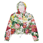 Women’s cropped windbreaker Floral Roses Vintage Spring Summer Rose Women's Cropped Windbreaker Jacket