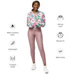 Women’s cropped windbreaker Gorgeous Pink Roses Watercolor Summer Rose Women's Cropped Windbreaker Jacket