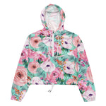 Women’s cropped windbreaker Gorgeous Pink Roses Watercolor Summer Rose Women's Cropped Windbreaker Jacket