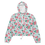 Women’s cropped windbreaker Green Rose Flower Summer Rose Women's Cropped Windbreaker Jacket