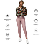 Women’s cropped windbreaker Ornate Vintage flower Peonies Roses and Birds Summer Rose Women's Cropped Windbreaker Jacket